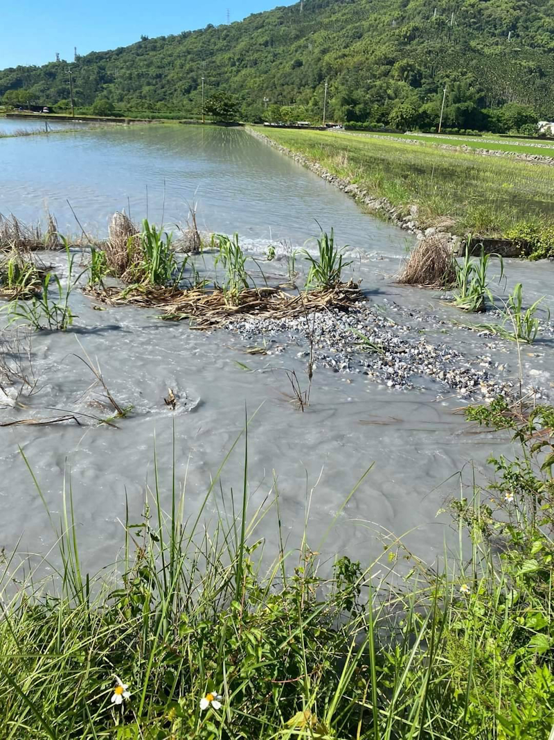 溪水夾帶大量沙石進入圳路造成淤積
