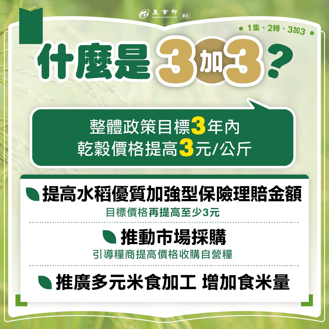 3加3：目標3年內，乾榖價格提高3元公斤