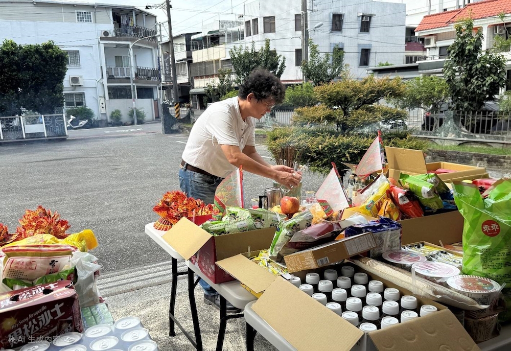 處長恭敬斟酒，以感恩與惜福的態度祈願地方安泰、同仁平安，農作豐登